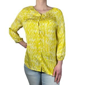 Classiques entier 100% SILK Mustard Yellow blouse women's size Medium 3/4 Sleeve